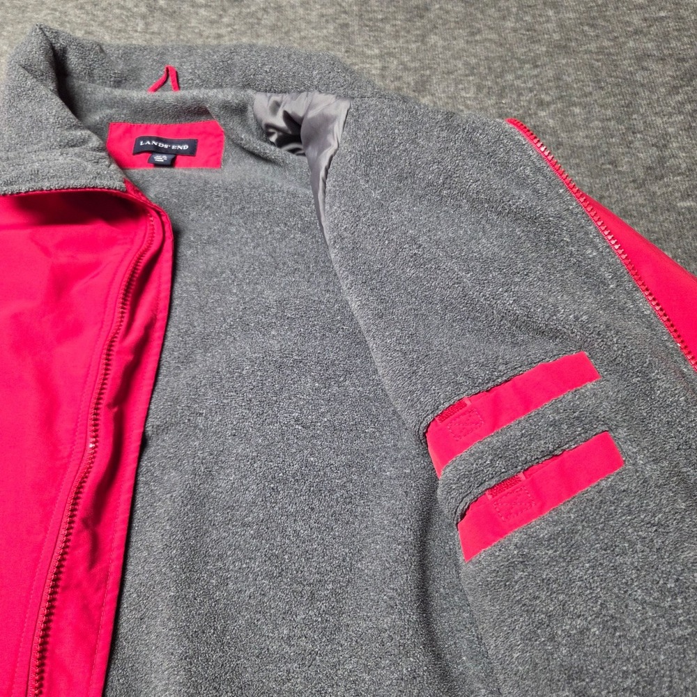 Lands End Mens LT Red Squall Jacket Windcheck Fleece Lined Full Zip 3225 - Picture 4 of 11